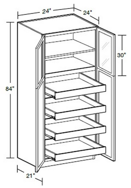 Ideal Cabinetry Glasgow Deep Onyx Pantry Cabinet - Glass Doors - U242484PFG-4T-GDO