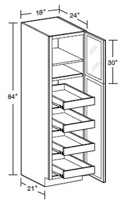 Ideal Cabinetry Glasgow Deep Onyx Pantry Cabinet - Glass Doors - U182484PFG-4T-GDO