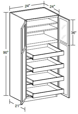 Ideal Cabinetry Glasgow Mythic Blue Pantry Cabinet - Glass Doors - U242490PFG-4T-GMB