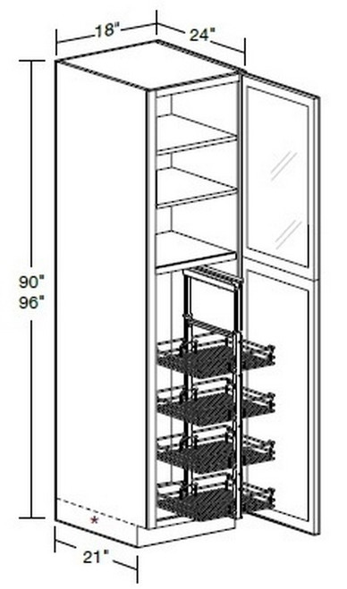 Ideal Cabinetry Glasgow Mythic Blue Pantry Cabinet - Glass Doors - U182490PFG-PO4WS-GMB