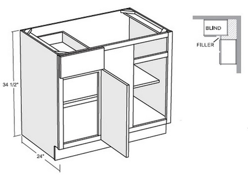 Cubitac Cabinetry Sofia Caramel Glaze Single Door & Drawer Blind Base Cabinet - BLB36/39-SCG