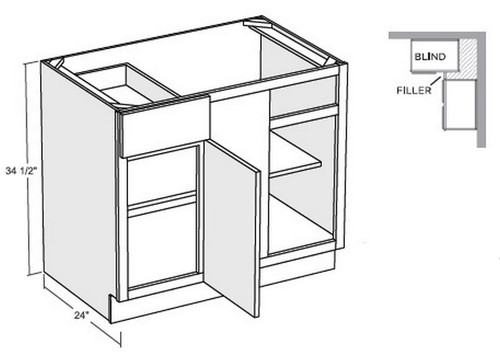 Cubitac Cabinetry Sofia Caramel Glaze Single Door & Drawer Blind Base Cabinet - BLB39/42-SCG