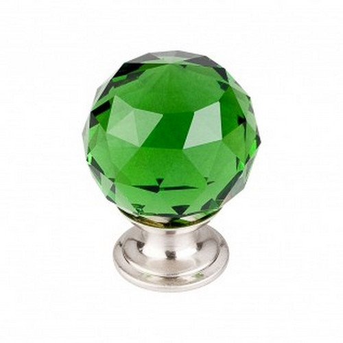 Top Knobs - Crystal Collection - Green Crystal Knob 1 3/8" w/ Brushed Satin Nickel Base - TK120BSN