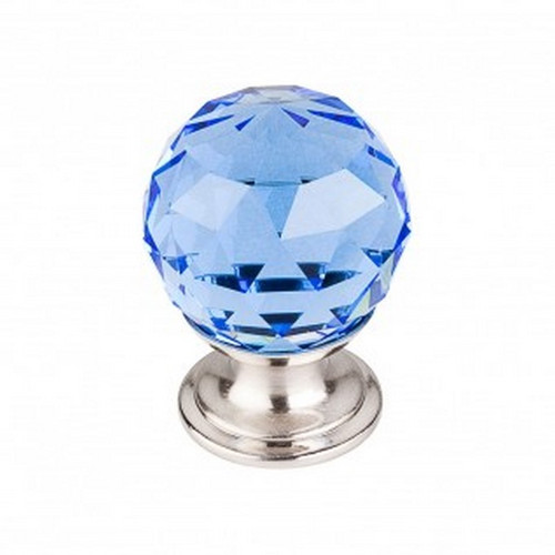 Top Knobs - Crystal Collection - Blue Crystal Knob 1 1/8" w/ Brushed Satin Nickel Base - TK123BSN