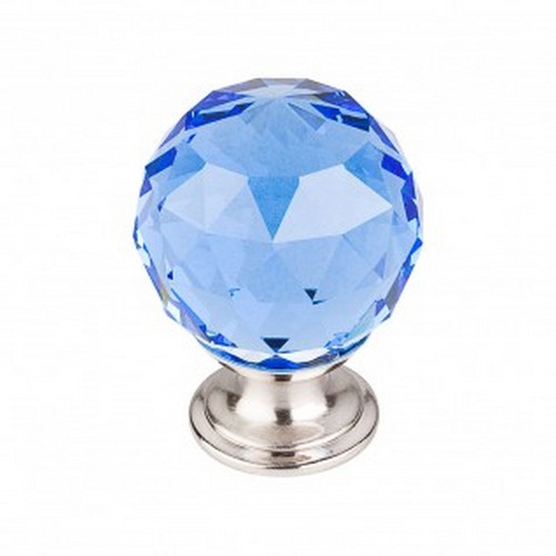 Top Knobs - Crystal Collection - Blue Crystal Knob 1 3/8" w/ Brushed Satin Nickel Base - TK124BSN