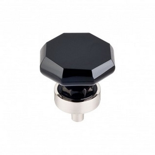 Top Knobs - Crystal Collection - Black Octagon Crystal Knob 1 3/8" w/ Brushed Satin Nickel Base - TK137BSN