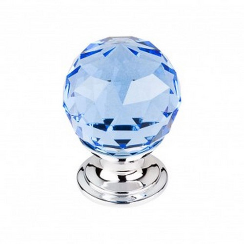 Top Knobs - Crystal Collection - Blue Crystal Knob 1 1/8" w/ Polished Chrome Base - TK123PC