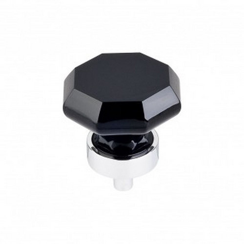 Top Knobs - Crystal Collection - Black Octagon Crystal Knob 1 3/8" w/ Polished Chrome Base - TK137PC