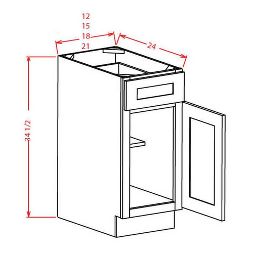 U.S. Cabinet Depot - Shaker Grey - Single Door Single Drawer Base Cabinet - SG-B15