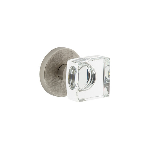 Viaggio Circolo Linen Rosette Passage with Quadrato Crystal Knob in Satin Nickel - 620112-CLOMLNQDC-10-SN - 2 3/8" Backset