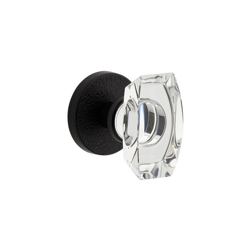 Viaggio Circolo Leather Rosette Passage with Stella Crystal Knob in Satin Black - 620320-CLOMLTSTA-10-BK - 2 3/4" Backset