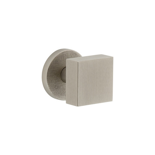 Viaggio Circolo Linen Rosette Passage with Quadrato Brass Knob in Satin Nickel - 620337-CLOMLNQAD-10-SN - 2 3/4" Backset