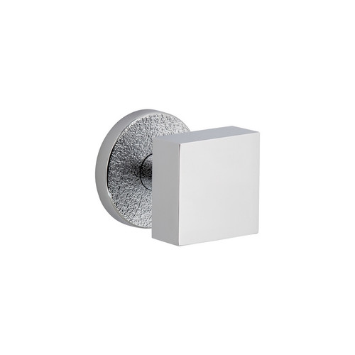 Viaggio Circolo Leather Rosette Passage with Quadrato Brass Knob in Bright Chrome - 620344-CLOMLTQAD-10-BC - 2 3/4" Backset