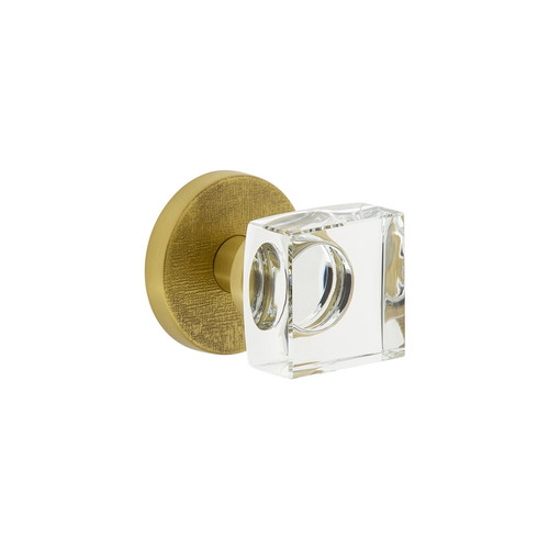 Viaggio Circolo Linen Rosette Passage with Quadrato Crystal Knob in Satin Brass - 620361-CLOMLNQDC-10-SB - 2 3/4" Backset