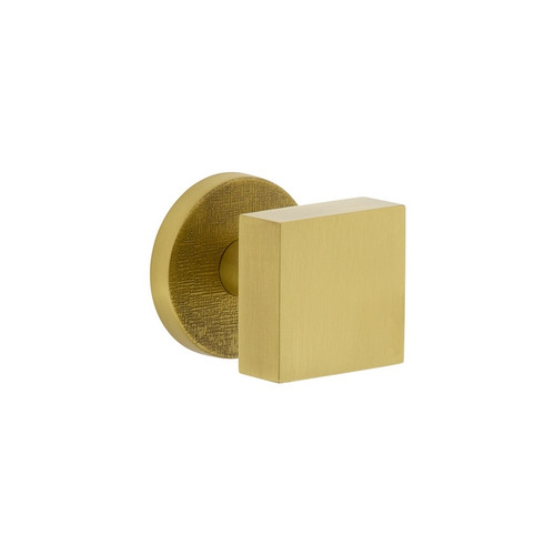 Viaggio Circolo Linen Rosette Double Dummy with Quadrato Brass Knob in Satin Brass - 627000-CLOMLNQAD-22-SB -  Backset