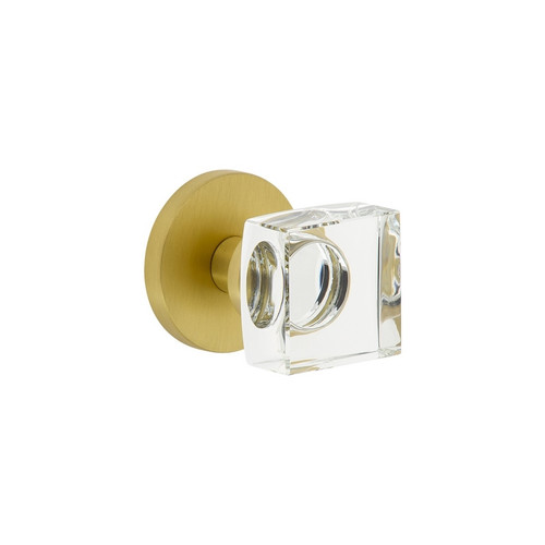 Viaggio Circolo Rosette Double Dummy with Quadrato Crystal Knob in Satin Brass - 627020-CLOQDC-22-SB -  Backset