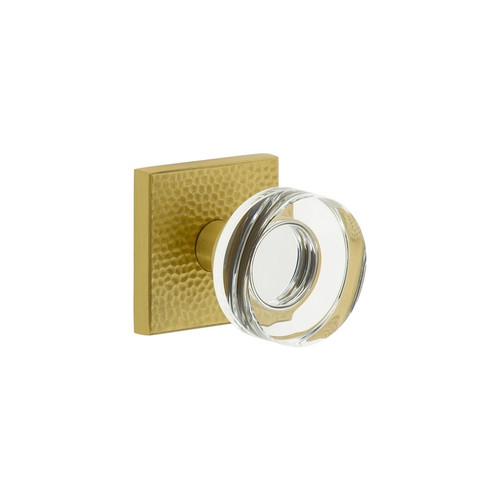 Viaggio Quadrato Hammered Rosette Passage with Circolo Crystal Knob in Satin Brass - 620166-QADMHMCLC-10-SB - 2 3/8" Backset