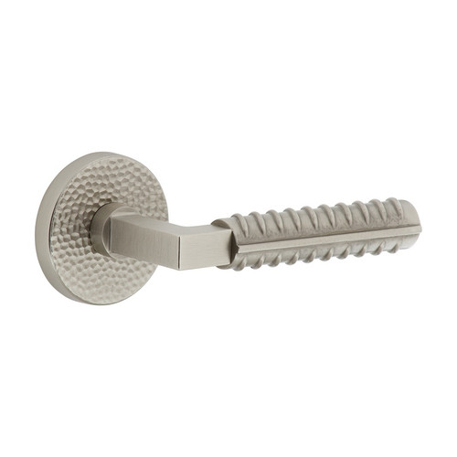 Viaggio Circolo Hammered Rosette Privacy with Contempo Rebar Lever in Satin Nickel - 624180-CLOMHMCON-REB-40-SN - 2 3/8" Backset