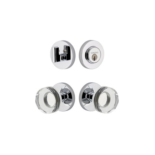 Viaggio Circolo Rosette with Circolo Crystal Knob and matching Deadbolt in Bright Chrome - 628543-CLOCLC-BC