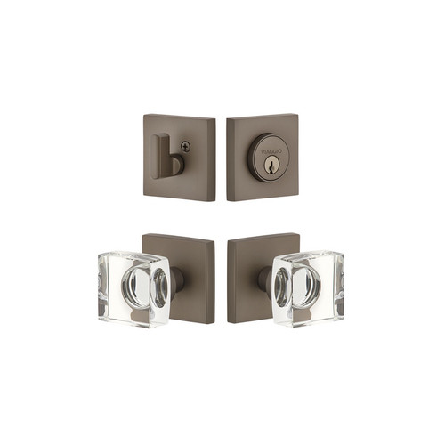 Viaggio Quadrato Rosette with Quadrato Crystal Knob and matching Deadbolt in Titanium Gray - 628747-QADQDC-TG