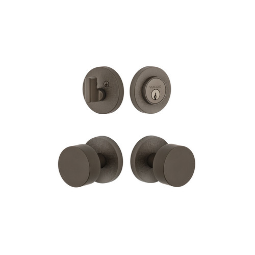 Viaggio Circolo Linen Rosette with Circolo Brass Knob and matching Deadbolt in Titanium Gray - 628777-CLOMLNCLO-TG