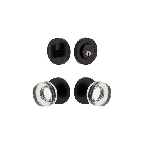 Viaggio Circolo Rosette with Circolo Crystal Knob and matching Deadbolt in Satin Black - 628794-CLOCLC-BK