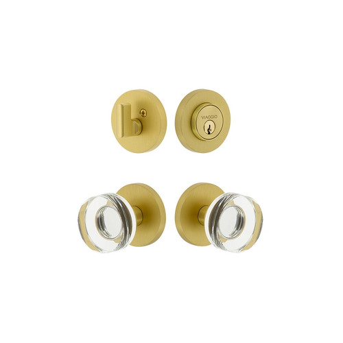Viaggio Circolo Rosette with Circolo Crystal Knob and matching Deadbolt in Satin Brass - 628795-CLOCLC-SB
