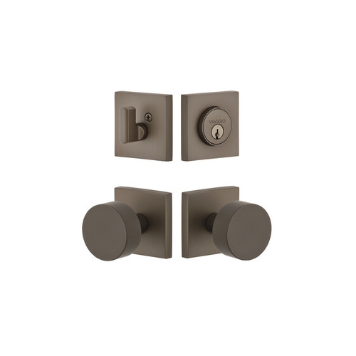 Viaggio Quadrato Rosette with Circolo Brass Knob and matching Deadbolt in Titanium Gray - 628897-QADCLO-TG