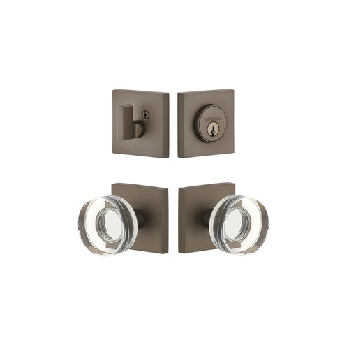 Viaggio Quadrato Rosette with Circolo Crystal Knob and matching Deadbolt in Titanium Gray - 628922-QADCLC-TG