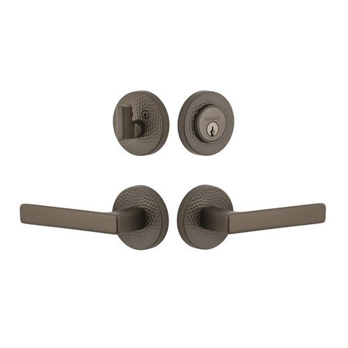 Viaggio Circolo Hammered Rosette with Lusso Lever and matching Deadbolt in Titanium Gray - 629632-CLOMHMLUS-TG