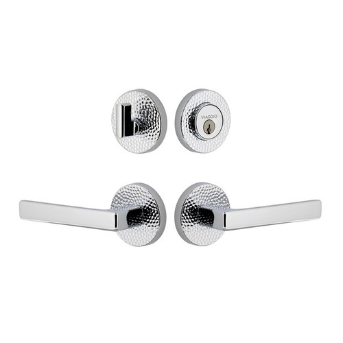 Viaggio Circolo Hammered Rosette with Lusso Lever and matching Deadbolt in Bright Chrome - 629653-CLOMHMLUS-BC