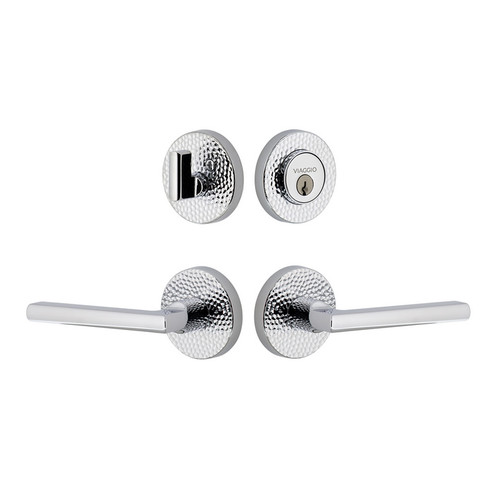 Viaggio Circolo Hammered Rosette with Milano Lever and matching Deadbolt in Bright Chrome - 629753-CLOMHMMIL-BC