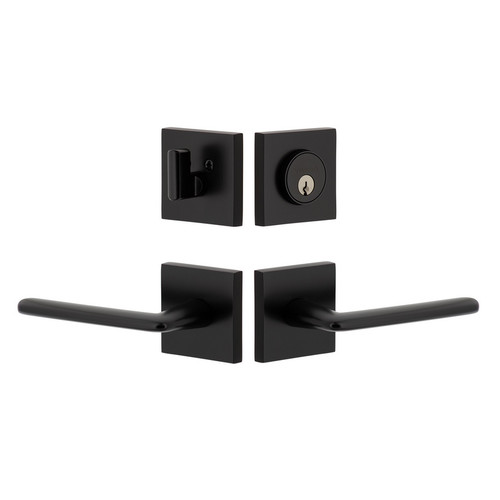 Viaggio Quadrato Rosette with Brezza Lever and matching Deadbolt in Satin Black - 629844-QADBRZ-BK