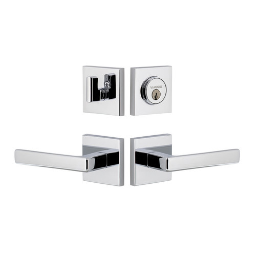 Viaggio Quadrato Rosette with Lusso Lever and matching Deadbolt in Bright Chrome - 629868-QADLUS-BC