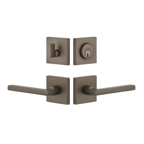 Viaggio Quadrato Rosette with Milano Lever and matching Deadbolt in Titanium Gray - 629972-QADMIL-TG