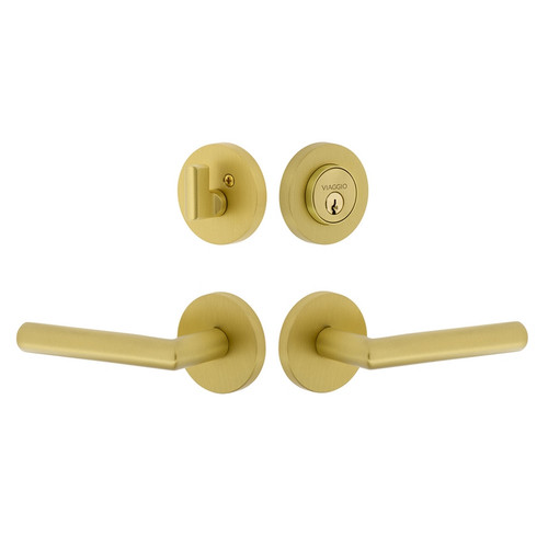Viaggio Circolo Rosette with Moderno Lever and matching Deadbolt in Satin Brass - 630195-CLOMOD-SB