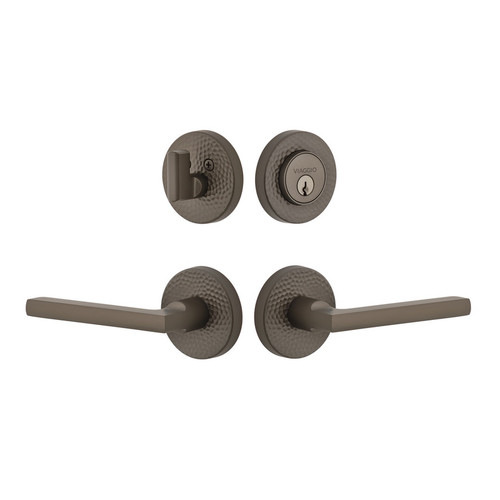 Viaggio Circolo Hammered Rosette with Milano Lever and matching Deadbolt in Titanium Gray - 630257-CLOMHMMIL-TG
