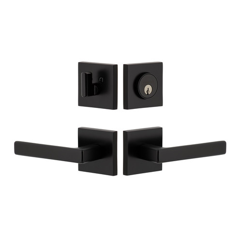 Viaggio Quadrato Rosette with Lusso Lever and matching Deadbolt in Satin Black - 630394-QADLUS-BK