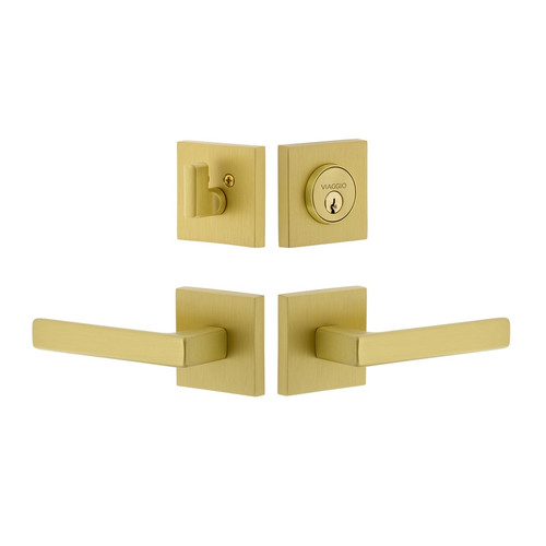 Viaggio Quadrato Rosette with Lusso Lever and matching Deadbolt in Satin Brass - 630395-QADLUS-SB