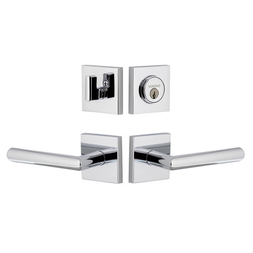Viaggio Quadrato Rosette with Moderno Lever and matching Deadbolt in Bright Chrome - 630443-QADMOD-BC