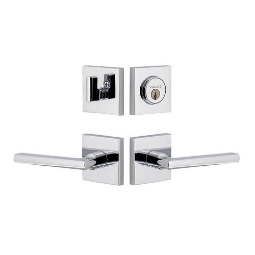 Viaggio Quadrato Rosette with Milano Lever and matching Deadbolt in Bright Chrome - 630468-QADMIL-BC