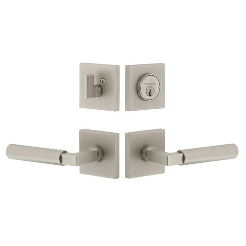 Viaggio Quadrato Rosette with Contempo Smooth Lever and matching Deadbolt in Satin Nickel - 630601-QADCON-STH-SN