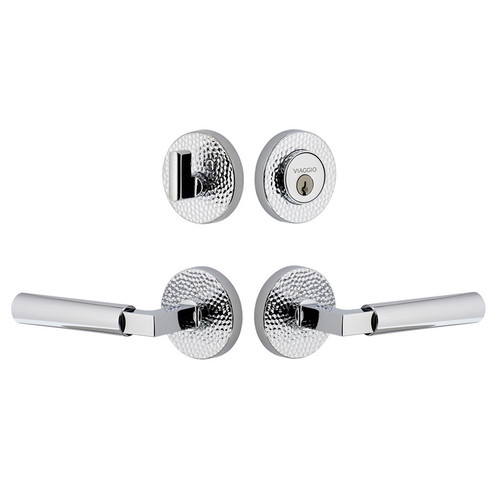 Viaggio Circolo Hammered Rosette with Contempo Smooth Lever and matching Deadbolt in Bright Chrome - 630838-CLOMHMCON-STH-BC