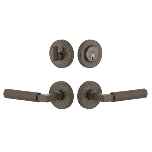 Viaggio Circolo Hammered Rosette with Contempo Smooth Lever and matching Deadbolt in Titanium Gray - 630842-CLOMHMCON-STH-TG