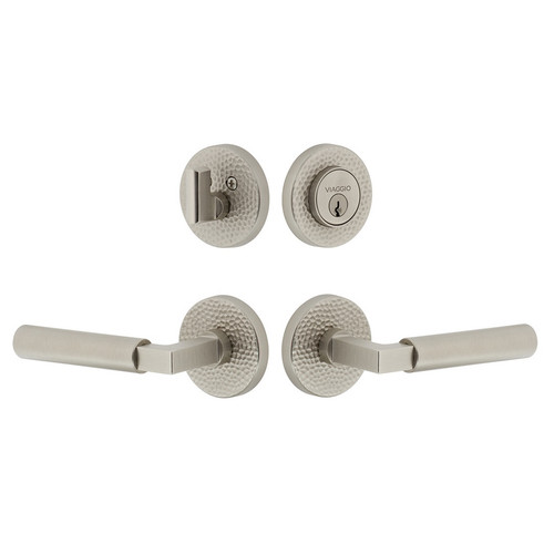 Viaggio Circolo Hammered Rosette with Contempo Smooth Lever and matching Deadbolt in Satin Nickel - 630881-CLOMHMCON-STH-SN