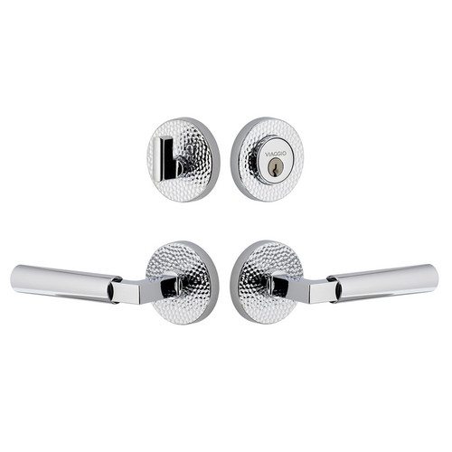 Viaggio Circolo Hammered Rosette with Contempo Smooth Lever and matching Deadbolt in Bright Chrome - 630898-CLOMHMCON-STH-BC