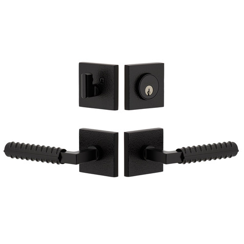 Quadrato Rosette Entry Set with Contempo Lever in Satin Brass - Viaggio  Hardware