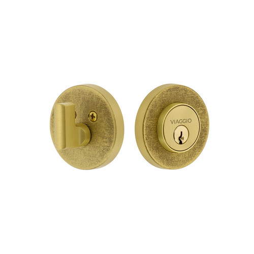 Viaggio Circolo Linen Rosette Single Cylinder Deadbolt in Satin Brass - 628390-CLOMLNCLO-SB