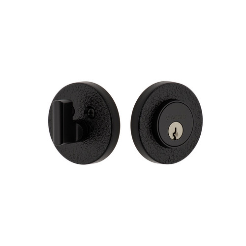 Viaggio Circolo Leather Rosette Single Cylinder Deadbolt in Satin Black - 628399-CLOMLTCLO-BK