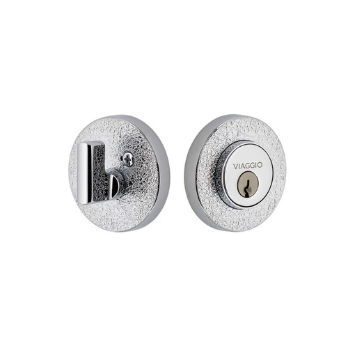 Viaggio Circolo Leather Rosette Single Cylinder Deadbolt in Bright Chrome - 628408-CLOMLTCLO-BC